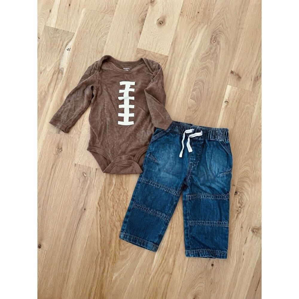 12M Bundle Carter's 12M Brown Football Onesie & Jumping Beans 12M Jeans
